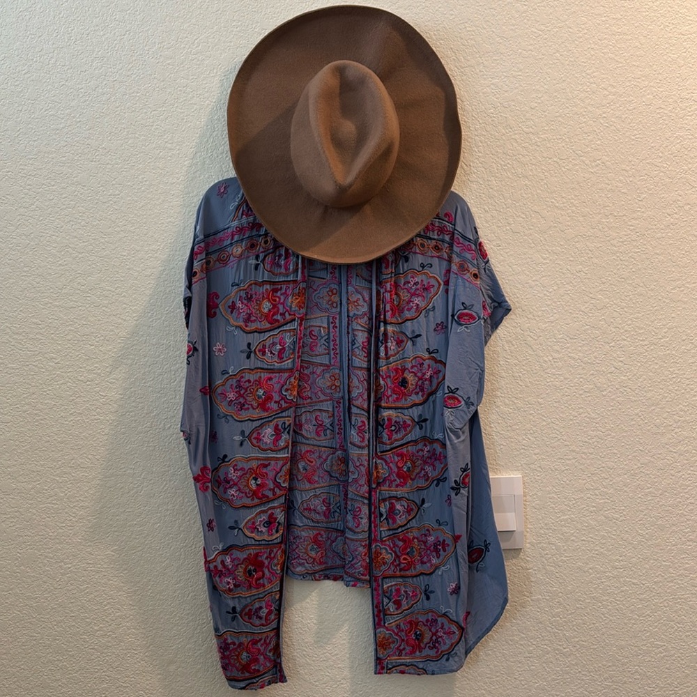 Blue Floral Printed Open Kimono Cardigan